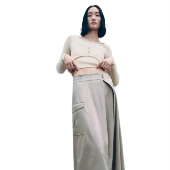 ZARA MIDI CARGO SKIRT BEIGE | 2222/476 - Picture 1 of 5